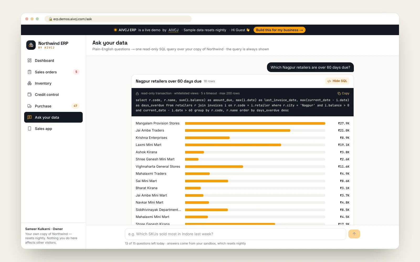 Ask your data — answered with a read-only query you can see