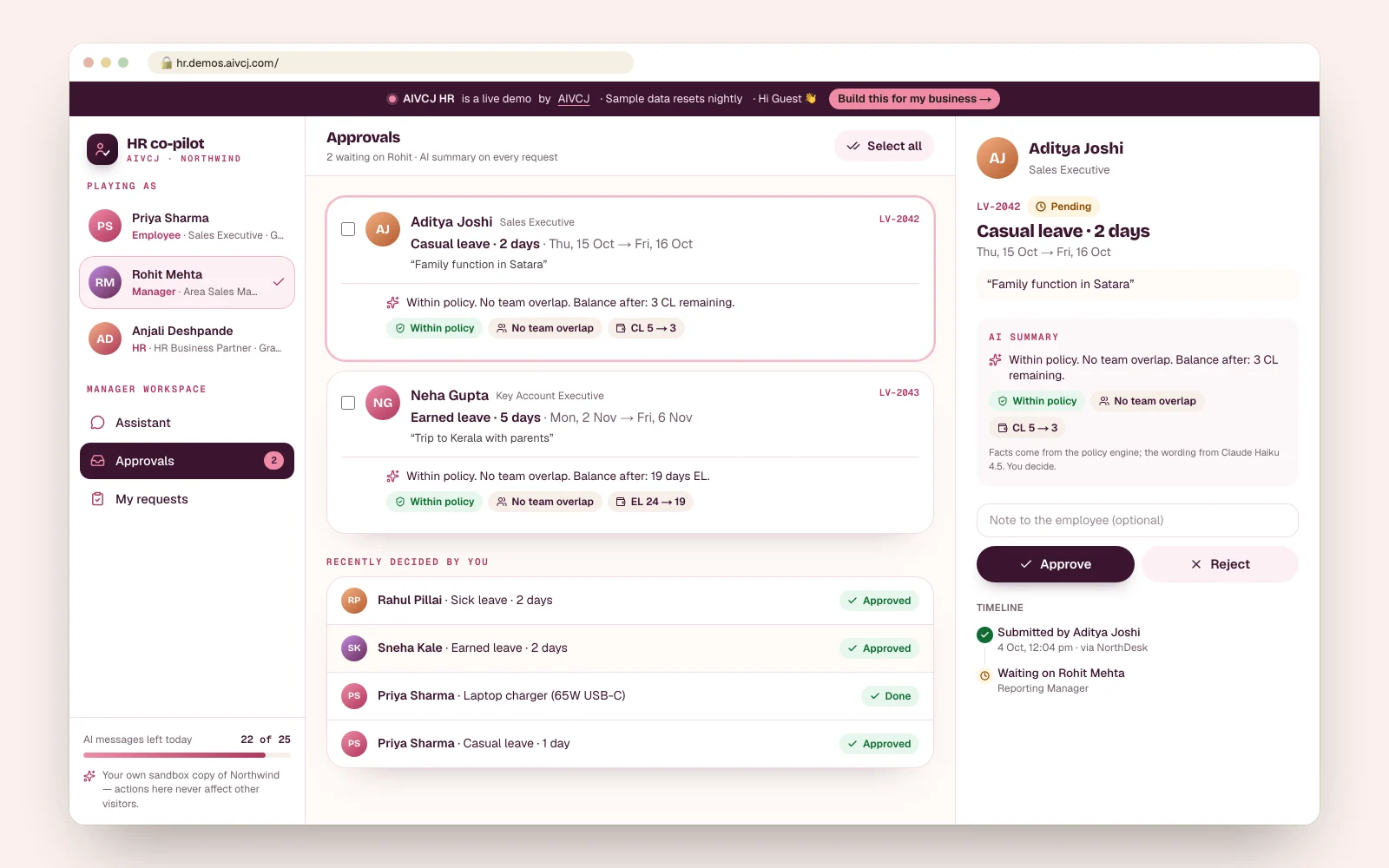 Manager approvals with an AI summary