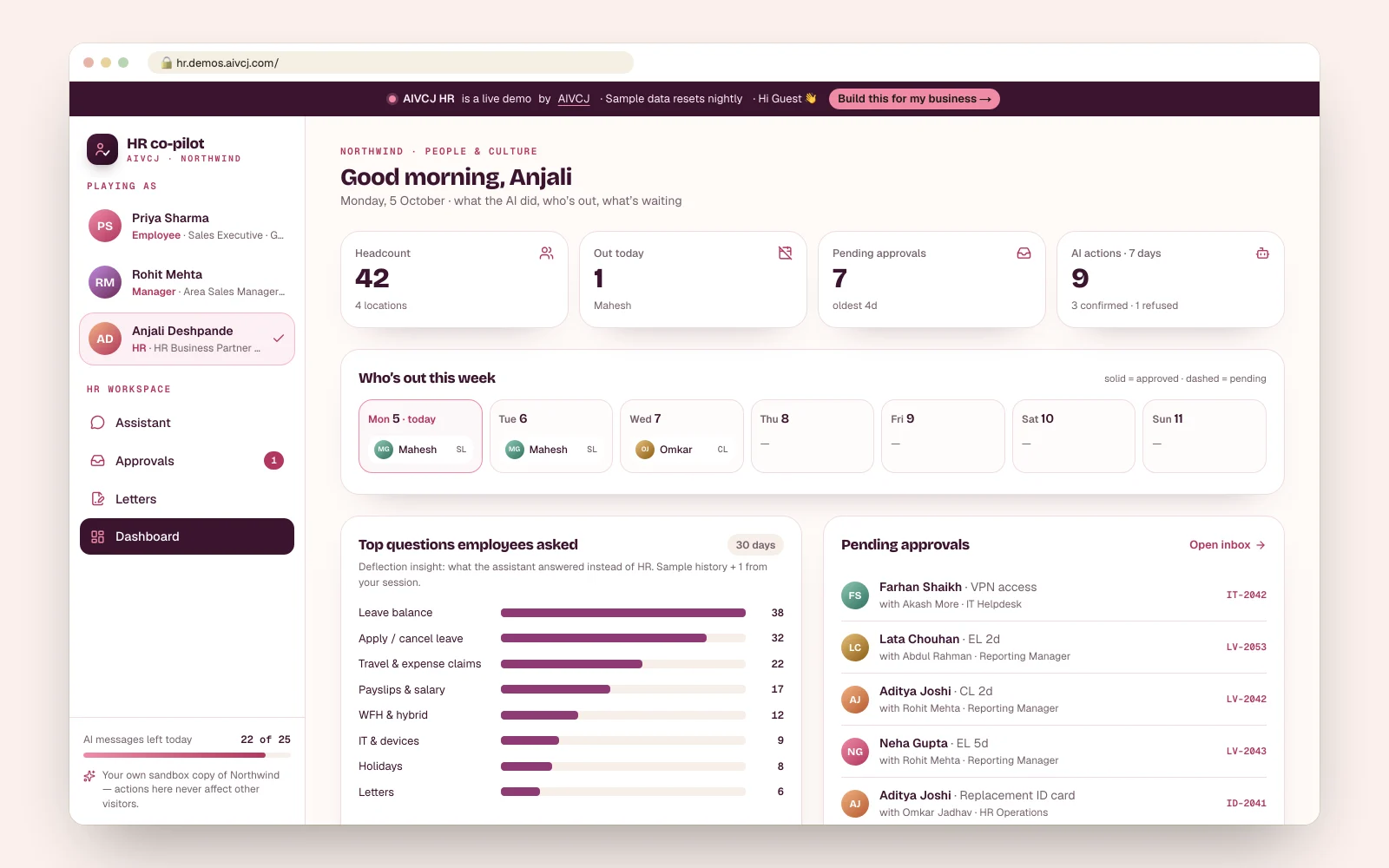 HR dashboard and an audit log of every AI action