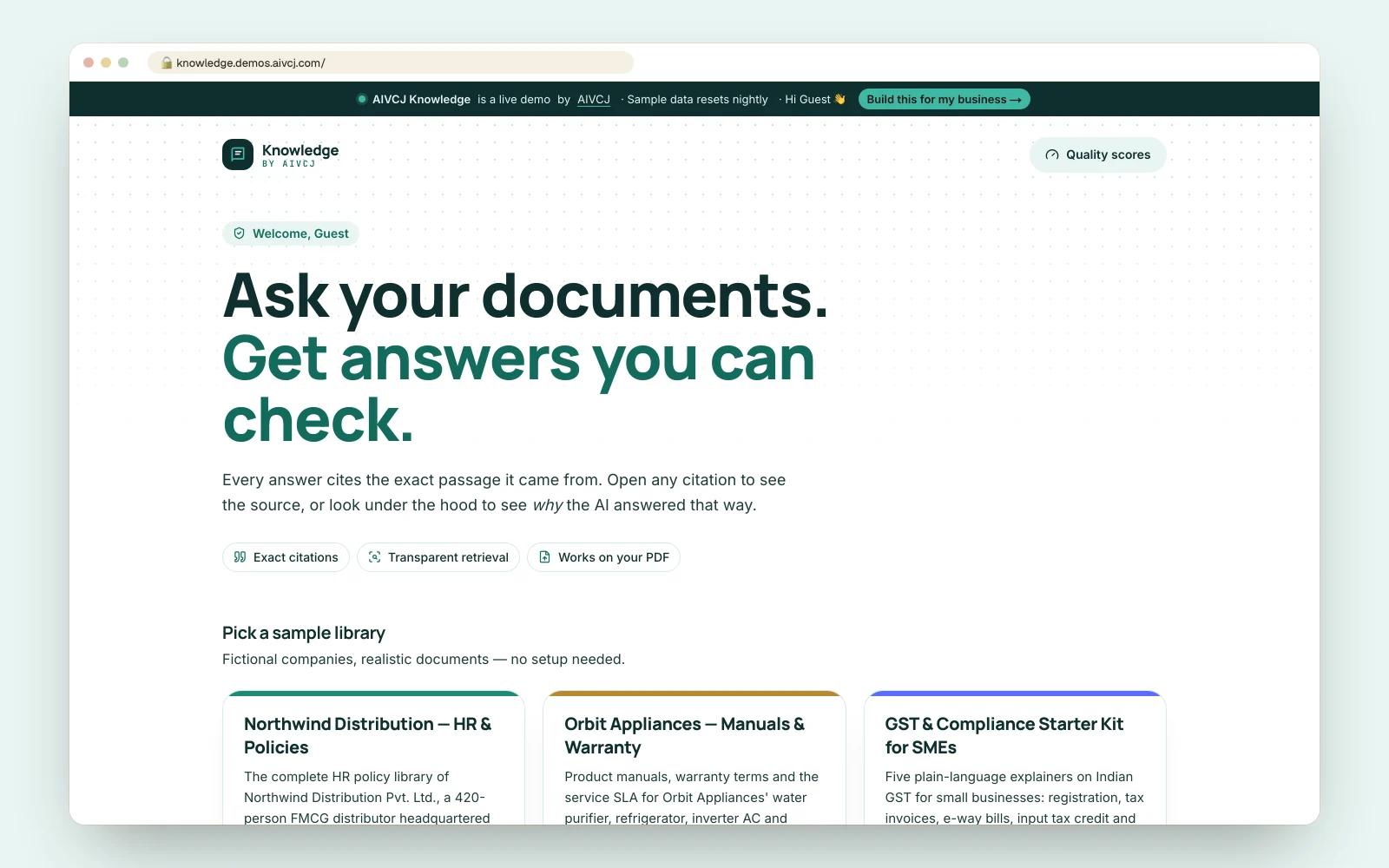 Sample libraries — or upload your own document